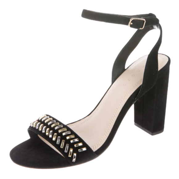 SANDRO PARIS Black Suede Sandals Gina Block Heels Studded Detail 40 / 9-9.5 NWB - Picture 4 of 11